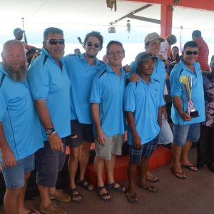 The crew of Colie, winners of the Monohull division