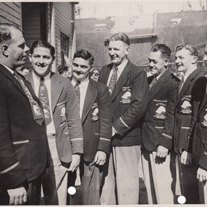 1948 Australian 18 Footer team to New Zealand. The tall man in the middle was Joe Pearch who also represented Australia in Rugby League