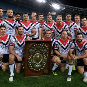 World Rugby League champion Roosters team with the JJ Giltinan RL Shield