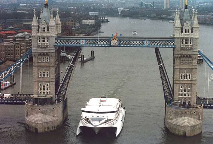 Hoverspeed Great Britain Negotiating Tower Bridge entering the Pool of London
