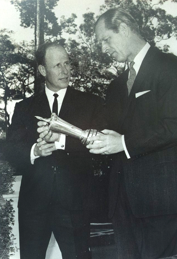 Prince Philip presenting the Prince Phillip Cup to John Cuneo