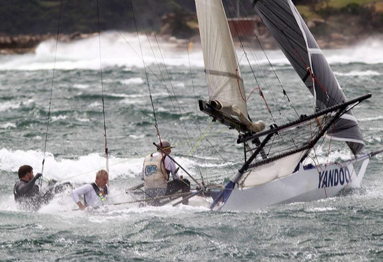 18ft Skiffs attempt race start in 40 knot winds