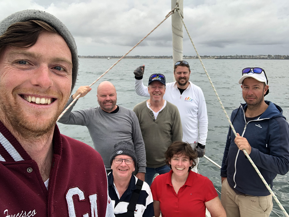 ORCV Hot Chipps crew (John Chipp centre in cap) - pic courtesy Hot Chipps - King Island Race