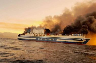 Passengers and crew abandon ship due to major fire on ferry in Greece