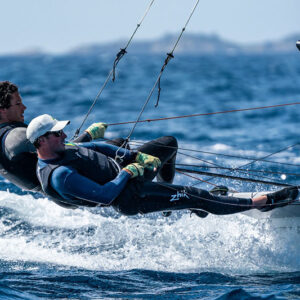 Jim Colley & Shaun Connor (49er). Australian Sailing Team & Squad competing at 2023 Semaine Olympique Française in Hyeres. Photo by Beau Outteridge / Australian Sailing Team