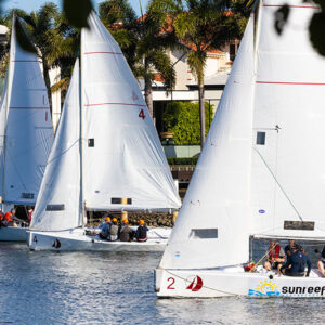 The Elliot 6 keelboats racing on the Mooloola River in the 2023 MWKR. Photo: Bruno Cocozza