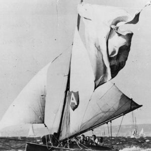 Alruth, with a spinnaker problem in a nor'easter on Sydney Harbour (archive)