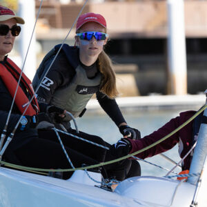 Mother and daughter, Lauren Twigg (left) and Caitlin Calder from Maroochy Sailing Club raced on Team L-Platers - a name that belies their high skill levels. Photo: Bruno Cocozza