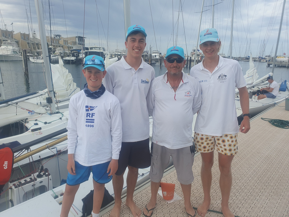 Jason Poutsma and crew Xavier Bates, George Elms and Thomas Cooper sailed Hustler to a race win in the WA Etchells States