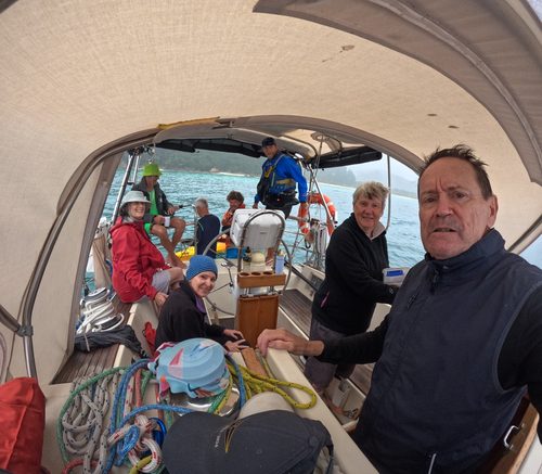Seven crew members and skipper crowded into the cockpit of Polaris 2